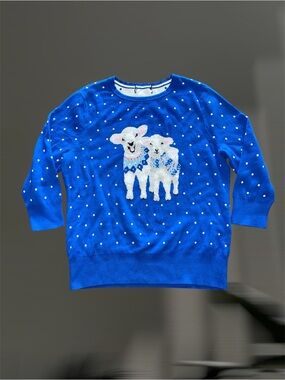 Lands' End Blue Polka Dot Lamb Cotton Sweater S